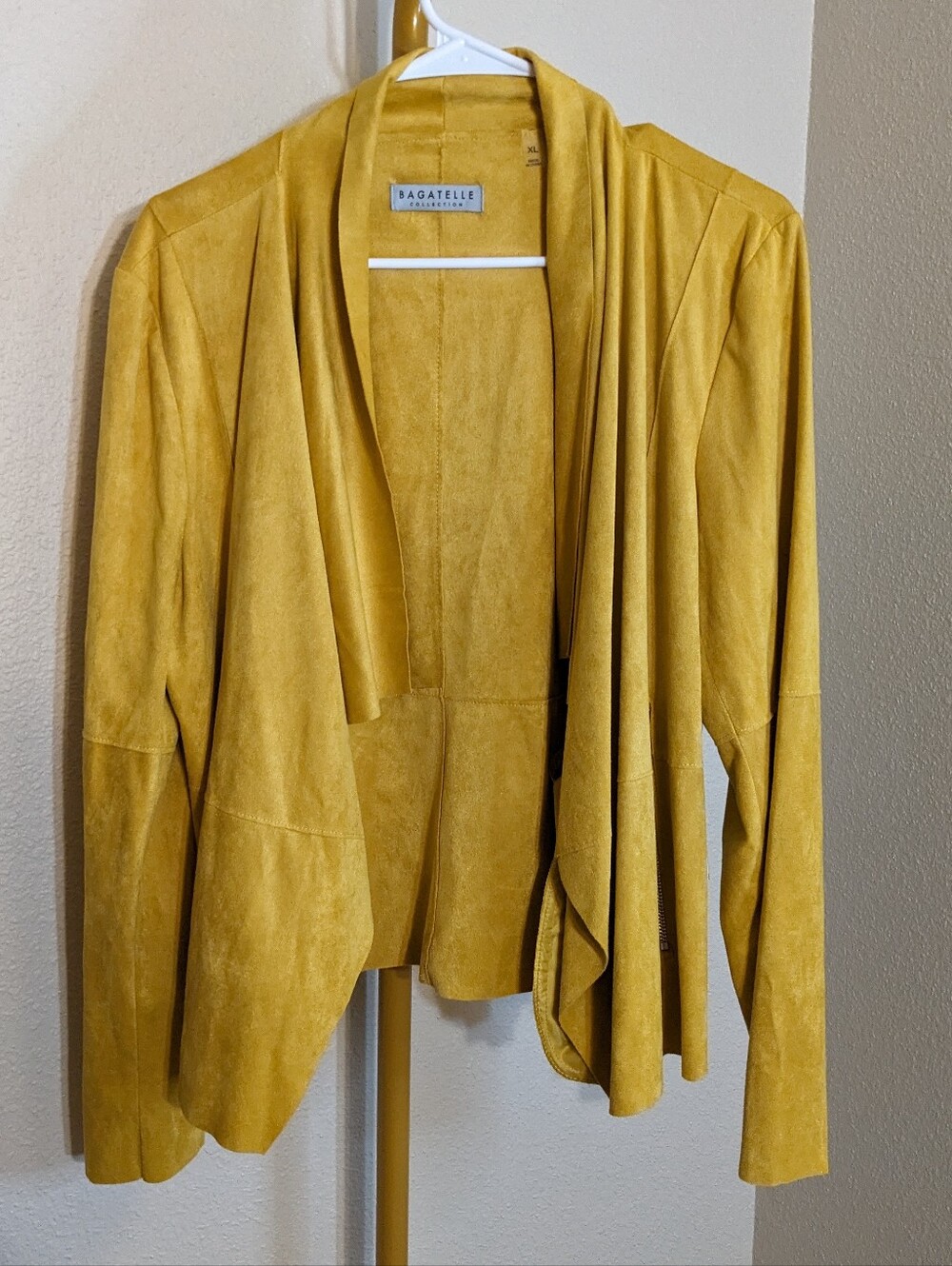 Bagatelle Faux Suede Drape Front Jacket Mustard Yellow XL